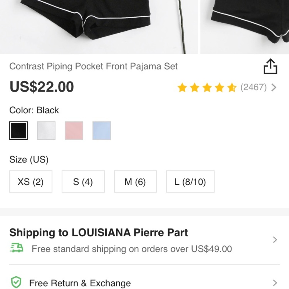 NWT Black Cotton PJs with White Piping - Picture 5 of 7